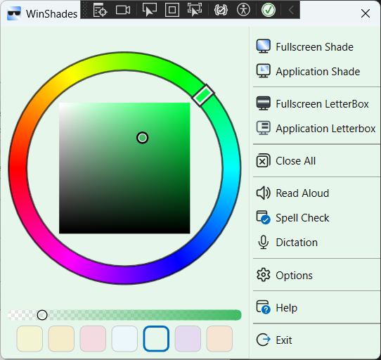 The WinShades colour picker and menu